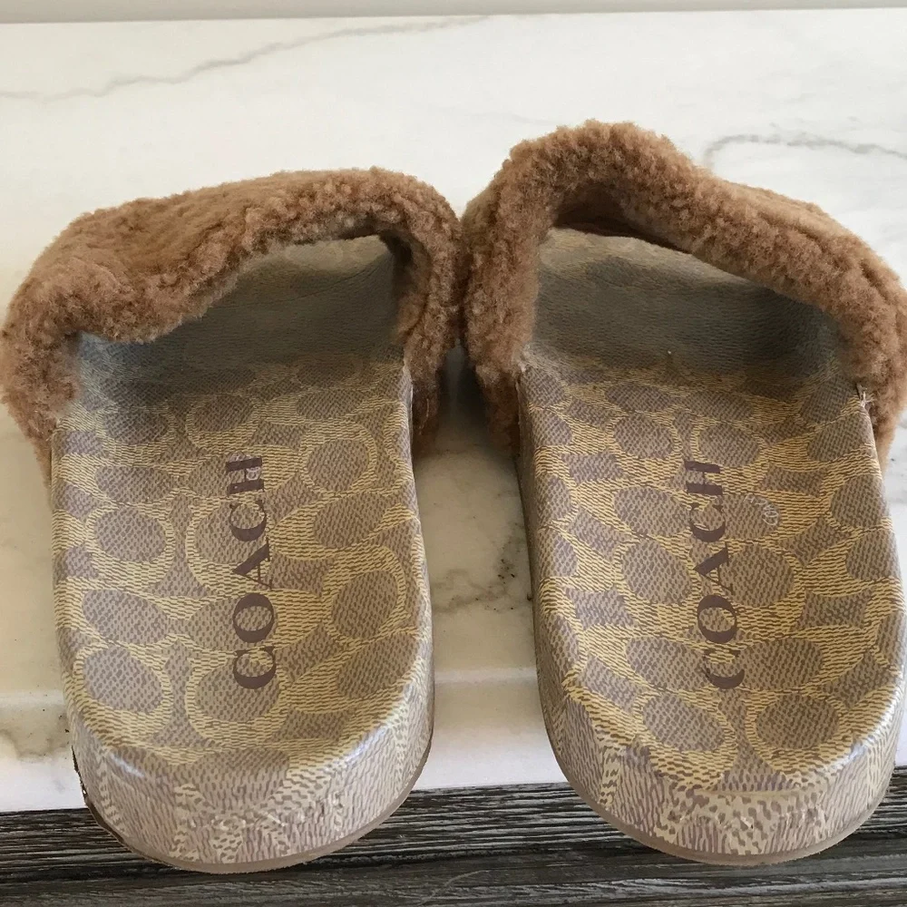 COACH MENS TAN SHERLING SLIDE SANDAL